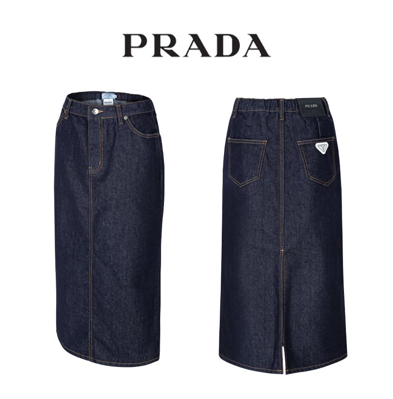 Read more about the article 프라다 생지 데님 화이트 뱃지 스커트 (치마)