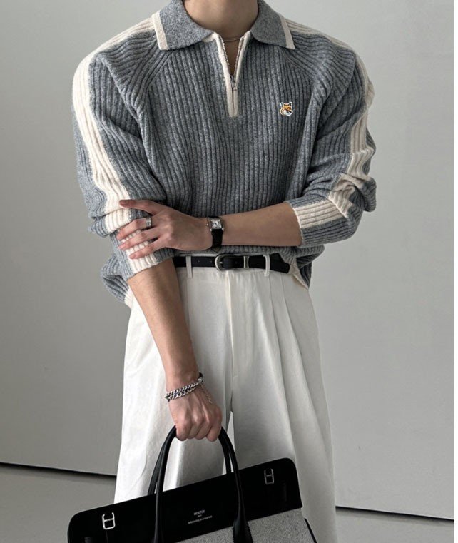 Read more about the article 메종키츠네 폭스 배색 울 카라 반집업