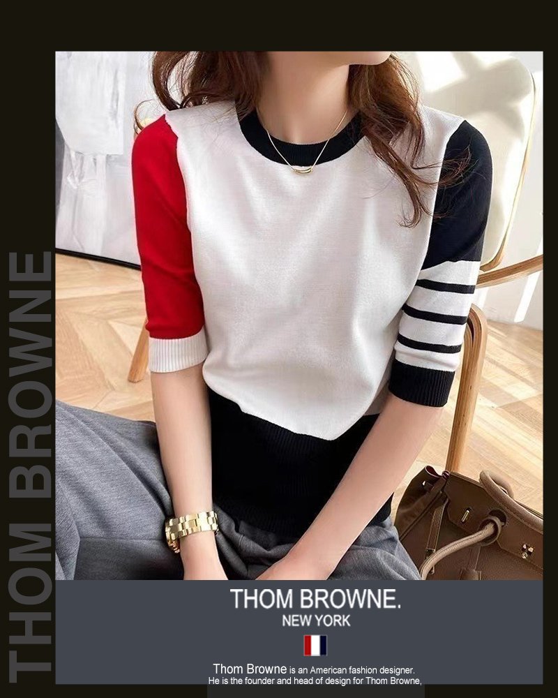 Read more about the article 톰브라운 여성 635 멀티 배색 반팔 니트