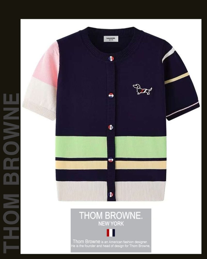 Read more about the article 톰브라운 여성 537 헥터 멀티 칼라 배색 반팔 니트 가디건