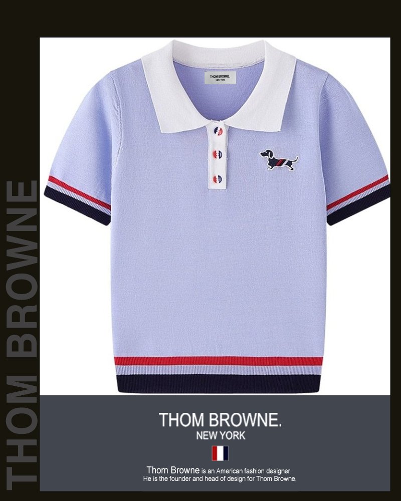 Read more about the article 톰브라운 여성 530 바이올렛 배색 헥터 카라 반팔 니트