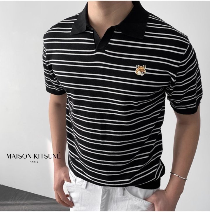 Read more about the article 메종키츠네 하프 스트라이프 카라 반팔 니트