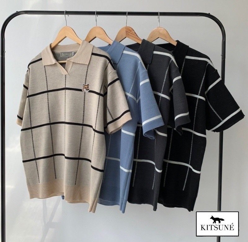 You are currently viewing 메종키츠네 폭스헤드 빅체크 반팔 카라 니트